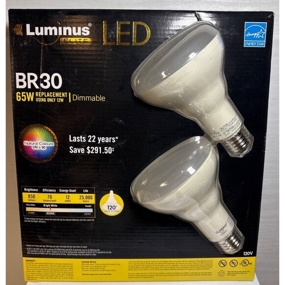 Luminus Flood Bulbs BR30 LED Dimmable 65W Bright White 12W 2 Pack 4 Bulbs - Picture 3 of 5